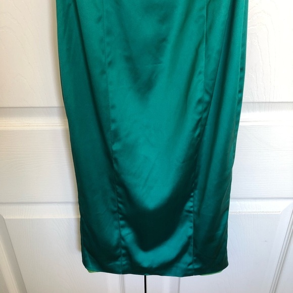 Portia & Scarlett Emerald Green Satin Cocktail Midi Dress Size 4 - Picture 3 of 10
